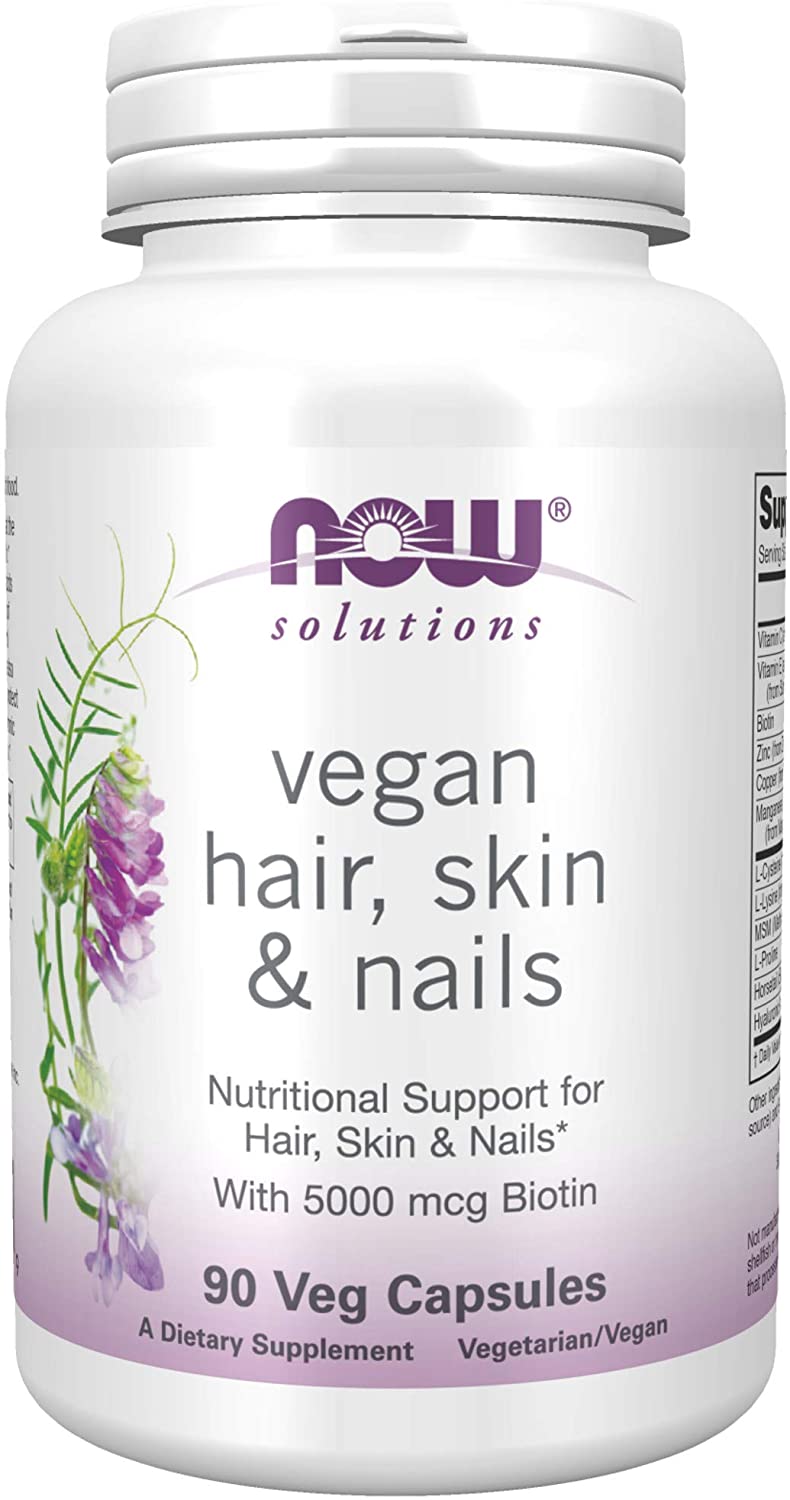 NOW Solutions Vegan Hair Skin Nails Nutritional Support with 5000 mcg Biotin Veg Capsules