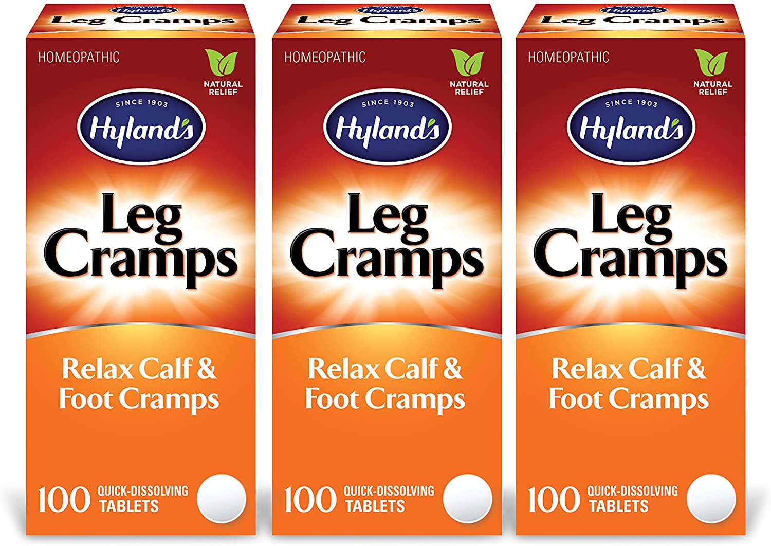 Hyland's Relax Calf and Foot Cramps, 100 Tablets each (Value Pack of 3)