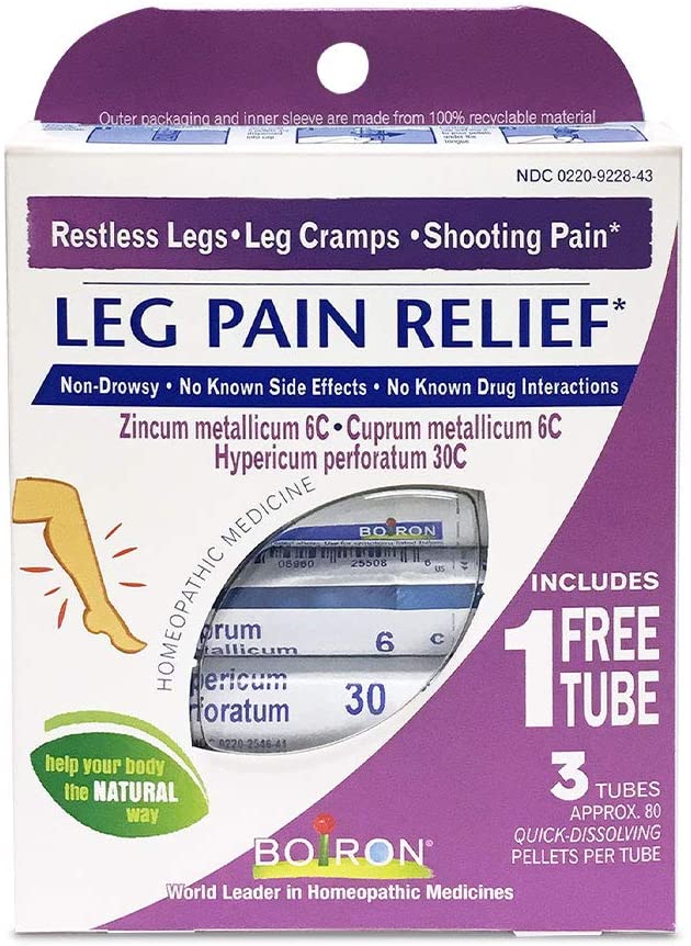 Boiron Leg Pain Relief, 3 Pack of 80-Pellet Tubes, Zincum metallicum 6C Cuprum 