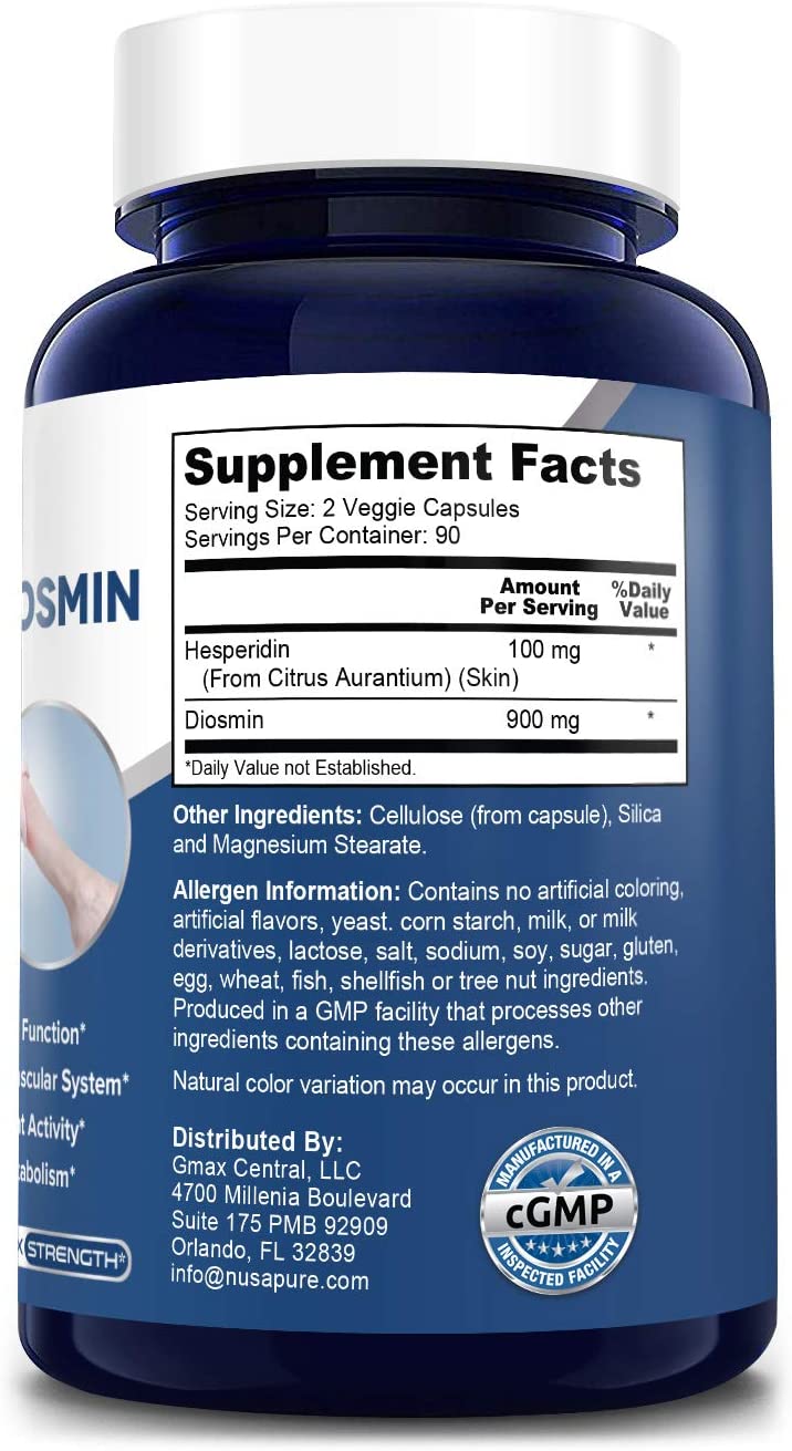 Diosmin - Hesperidin 1000mg 180 Veggie Caps (Vegan, Non-GMO, Gluten-Free) Supports 