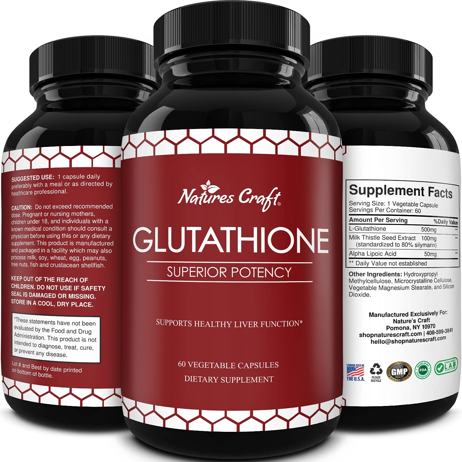 Pure Glutathione Supplement for Liver Support - L Glutathione Pills with Glutamic Acid and Milk 