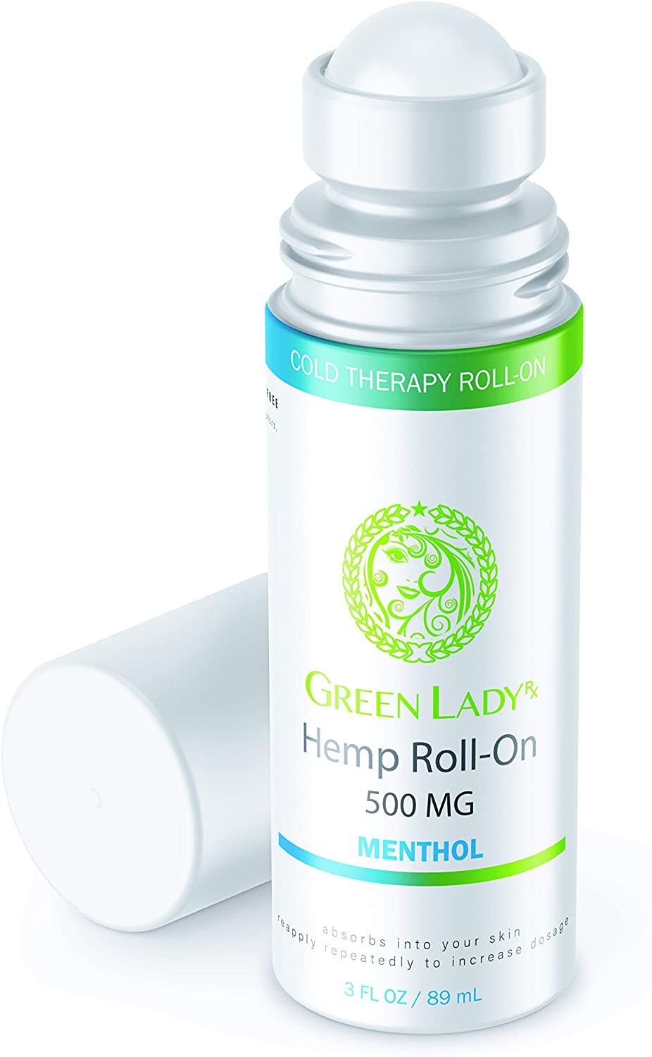 Green Lady Hemp Roll On - Fast Acting Instant Cooling Menthol, Long Lasting - Pain Reduction for Joint, Muscle, Neck, Back 