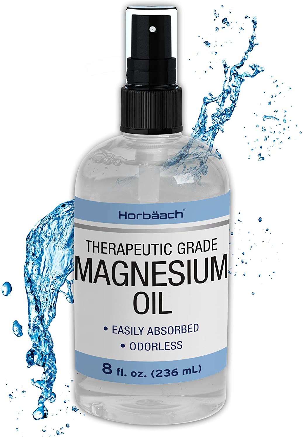 Magnesium Oil Spray | 8 oz | Premium Grade | Vegetarian, Non-GMO, and Paraben Free Formula | Muscle and Joint Relief Supplement | by Horbaach