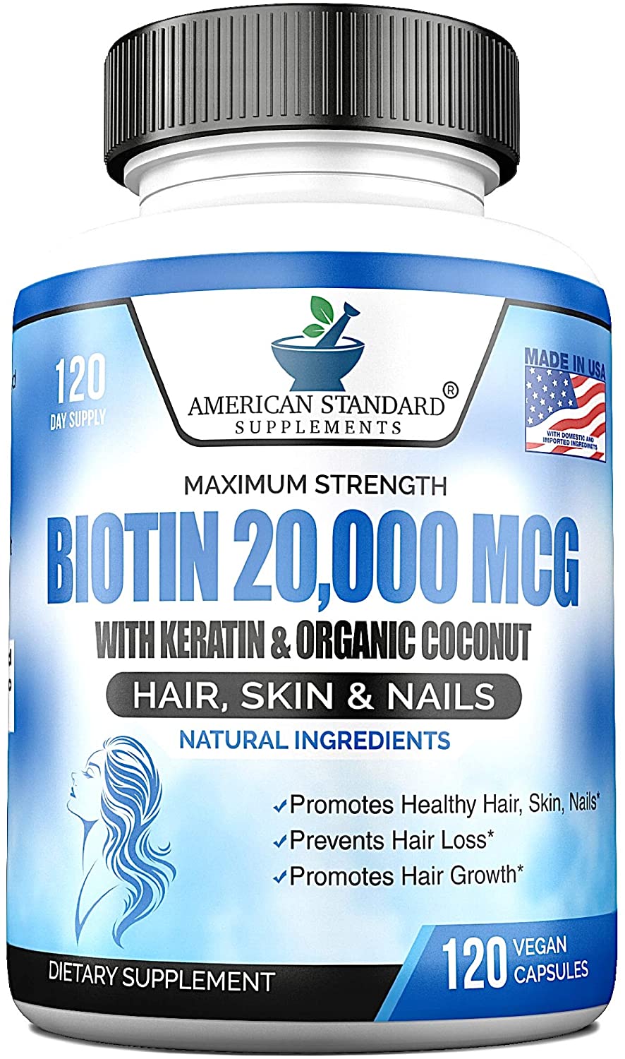 Biotin 20,000mcg with Keratin, Organic Coconut and Zinc, Hair Growth Supplements, Biotin 