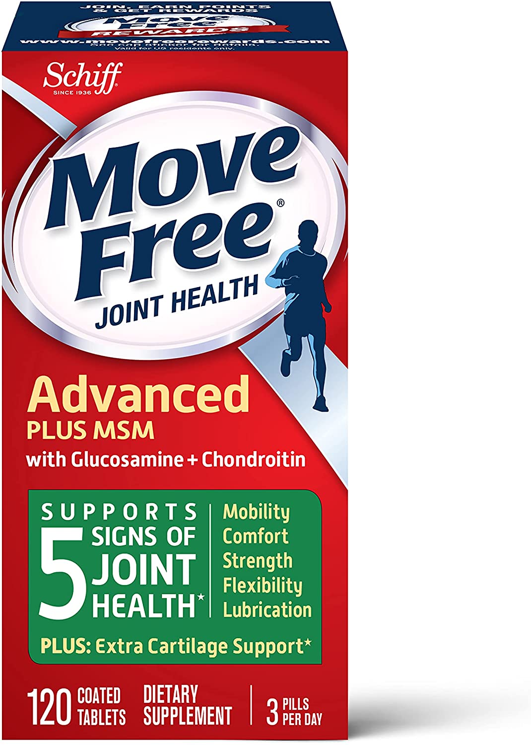 Glucosamine Chondroitin MSM Joint Supplement For Men and Women, Move Free (120 count bottle)