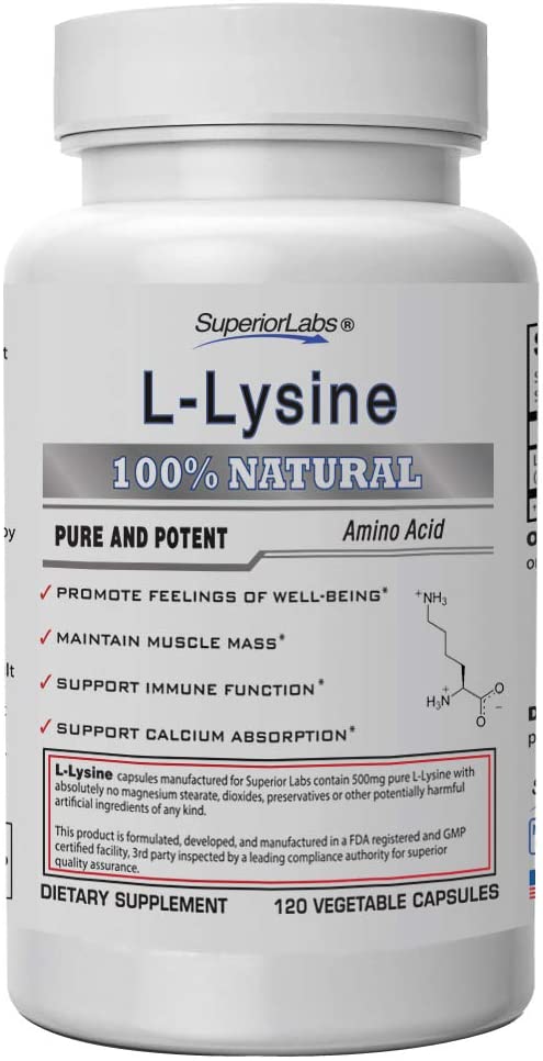 Superior Labs – Best L-Lysine NonGMO - Dietary Supplement –500 mg Pure Active L-Lysine