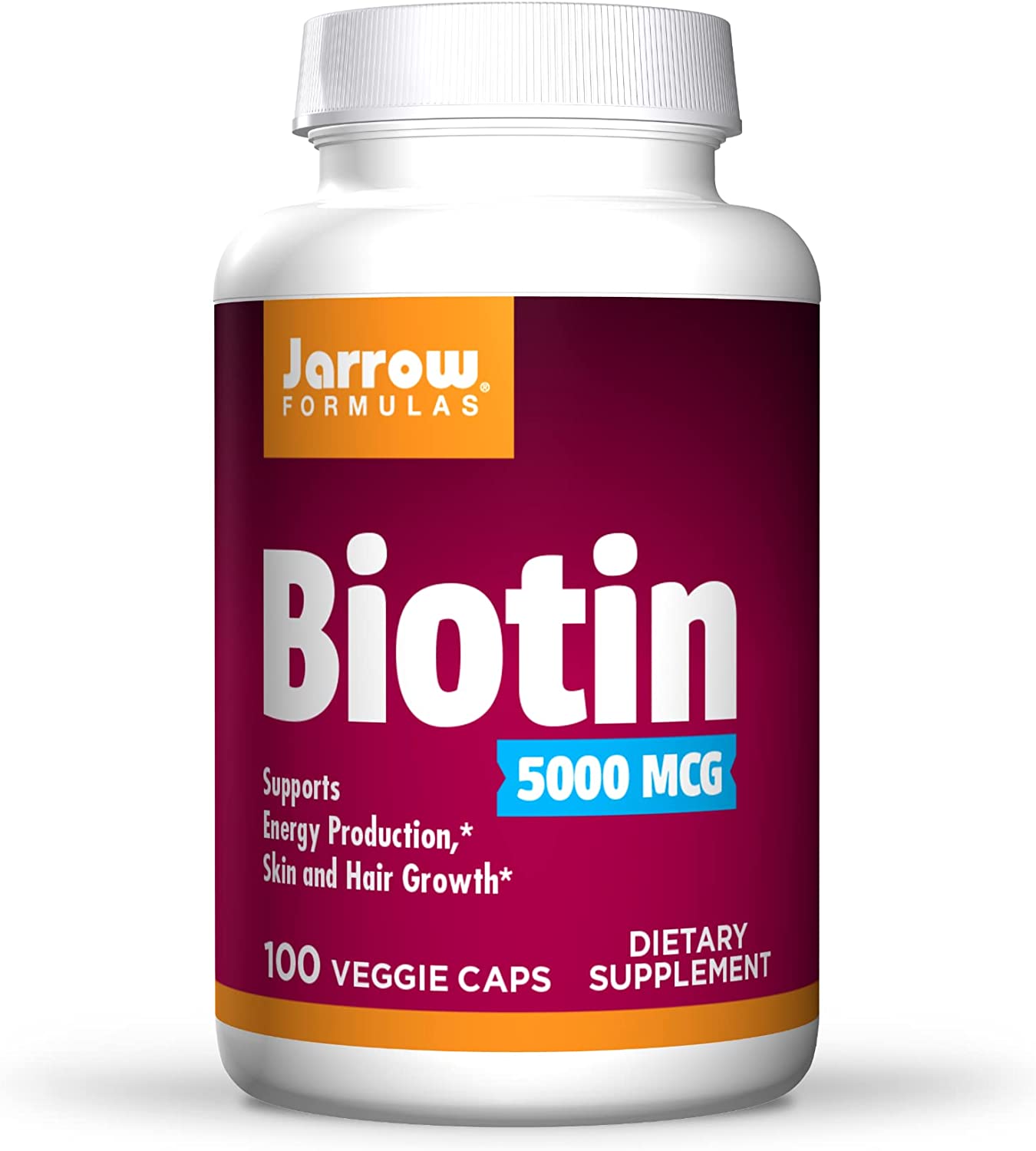 Jarrow Formulas Biotin 5000 mcg - 100 Veggie Caps - Supports Skin & Hair Growth,