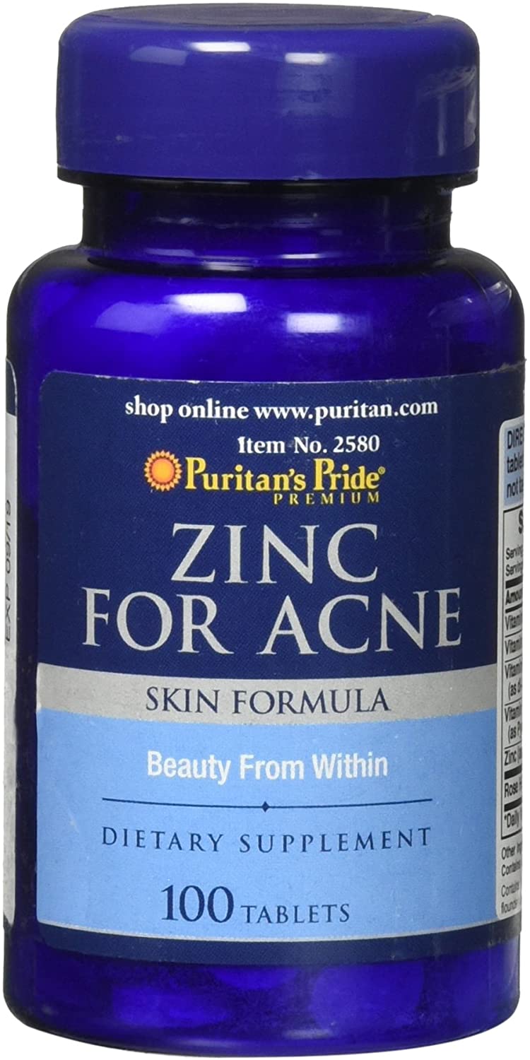 Zinc for Acne by Puritan's Pride a Mineral for Immune Sytem Health 100 Tablets