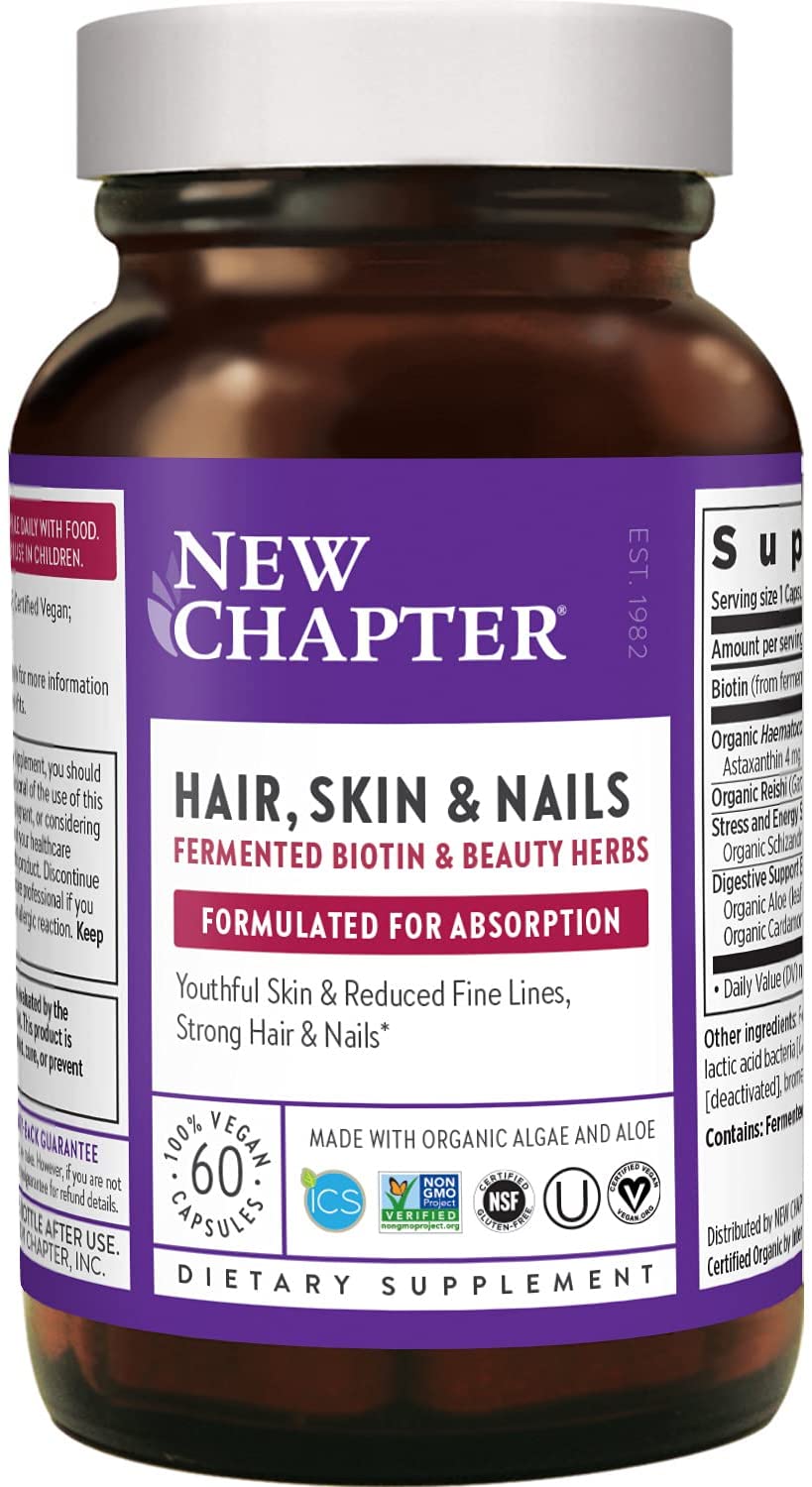 Biotin Supplement, New Chapter Vegan Hair Skin and Nails Vitamins with Fermented Biotin