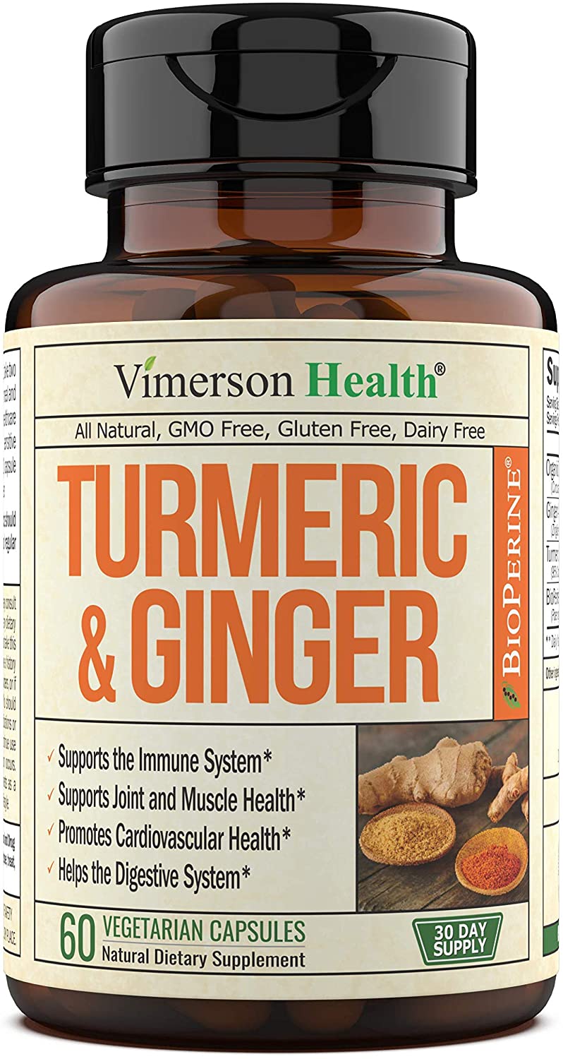 Turmeric Curcumin and Ginger Supplement with Bioperine Black Pepper - Natural Joint Pain Relief & Immune Support Capsules with 95% Curcuminoids