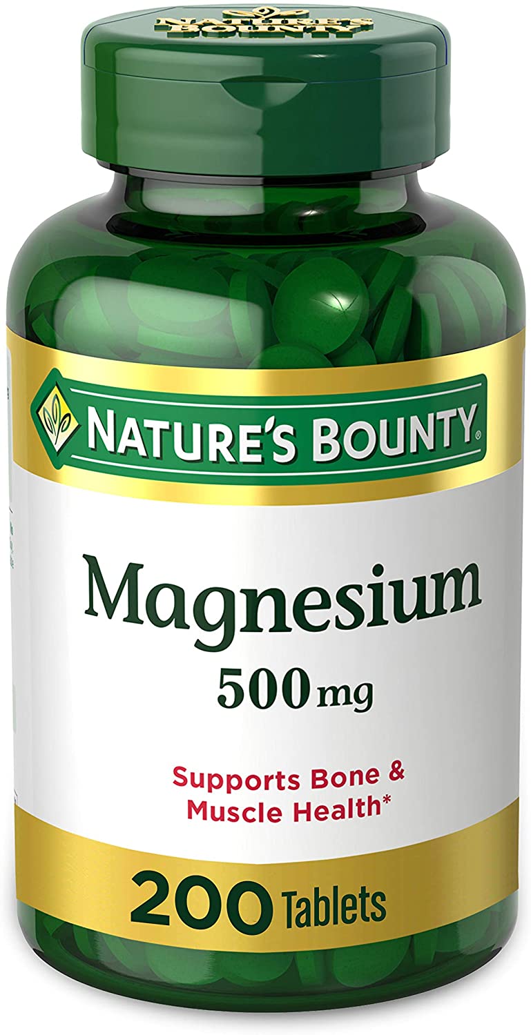 Magnesium by Nature's Bounty, 500mg Magnesium Tablets for Bone & Muscle Health, 200 Tablets