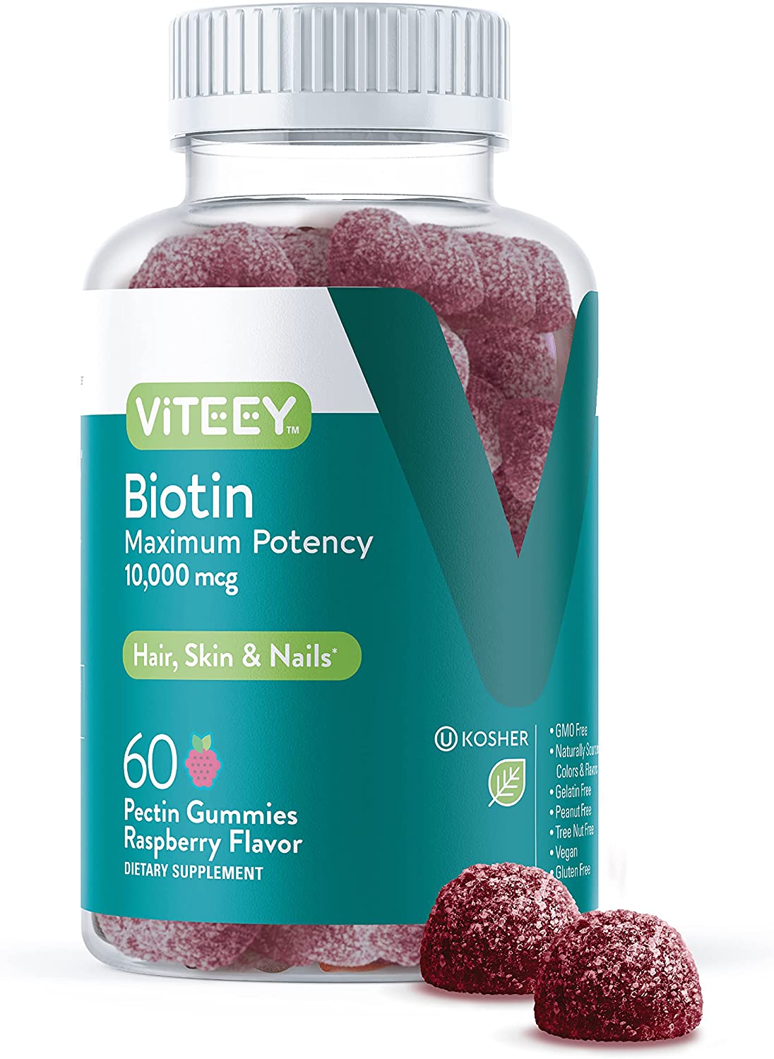 Biotin Gummies 10,000mcg - Highest Potency Vitamin B7 & H for Healthy Hair Growth, 