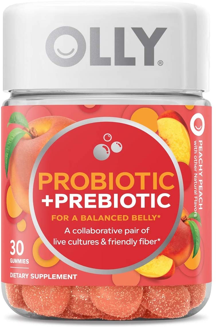 OLLY Probiotic + Prebiotic Gummy, Digestive Support and Gut Health, 500 Million CFUs, 