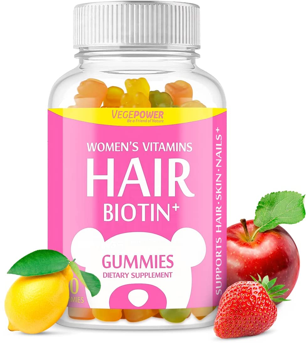 VEGEPOWER Biotin 10000mcg Gummies Hair Growth Vitamins Supports Healthy Skin and Nails Vegan Non-GMO