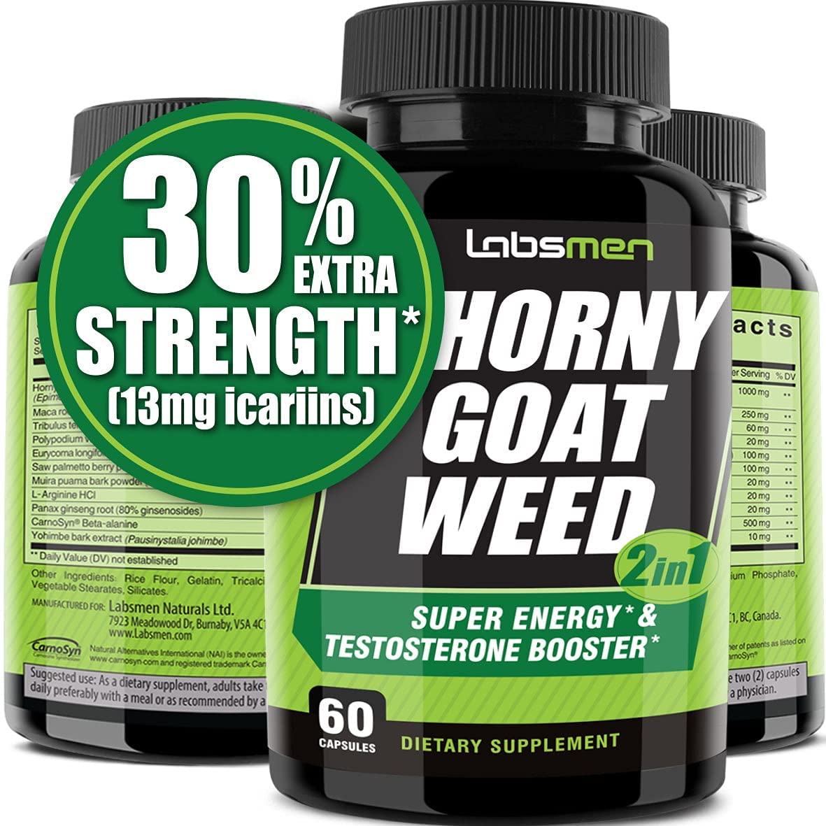 LabsMen 2-in-1 Horny Goat Weed Extract with Epimedium (13mg Icariin), Maca, Tribulus Terrestris