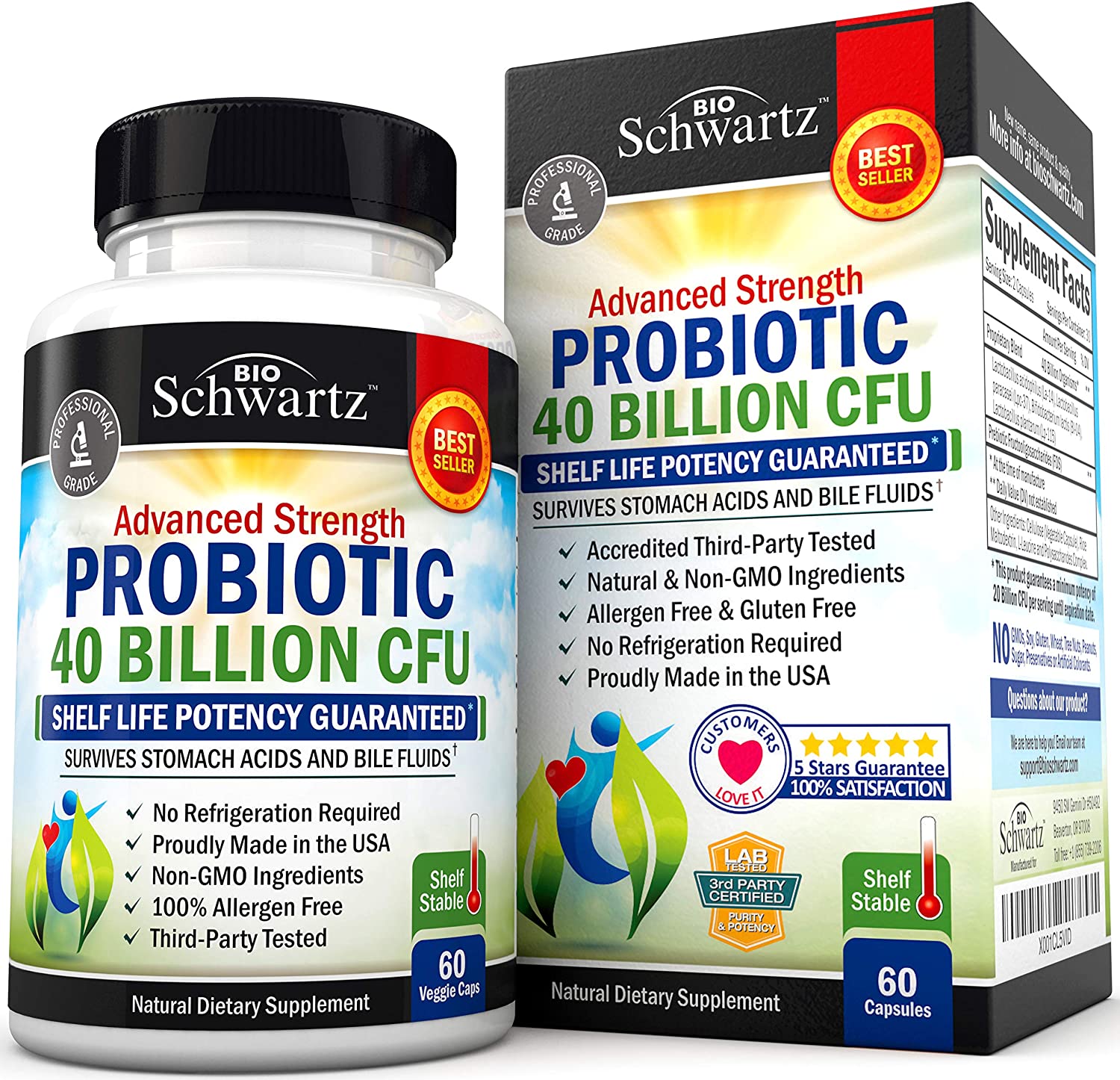 Probiotic 40 Billion - Probiotics for Women & Men - Lactobacillus Acidophilus & Prebiotics -