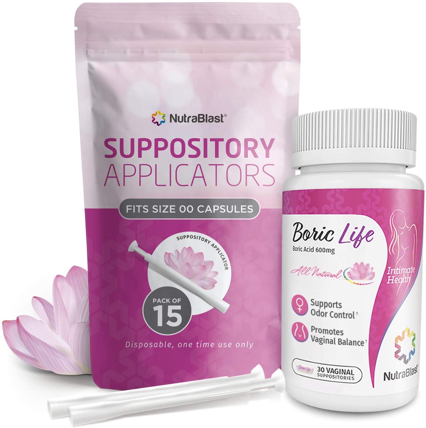 NutraBlast Boric Acid Suppositories 600mg w/ Vaginal Applicator, 30 Suppositories