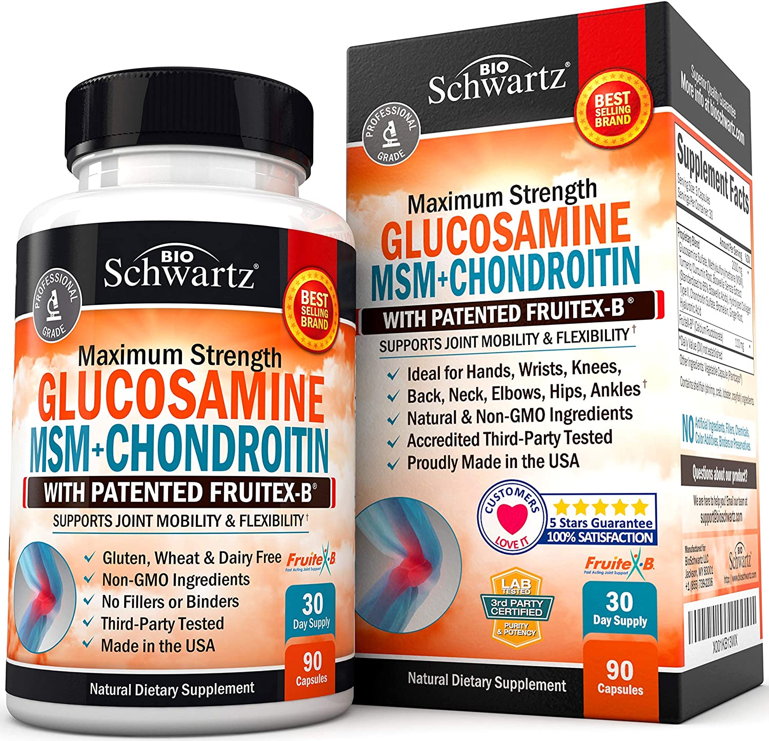 Glucosamine Chondroitin MSM Triple Strength - Hip Back Knees Hands & Joint Pain Relief - Anti Inflammatory Supplement