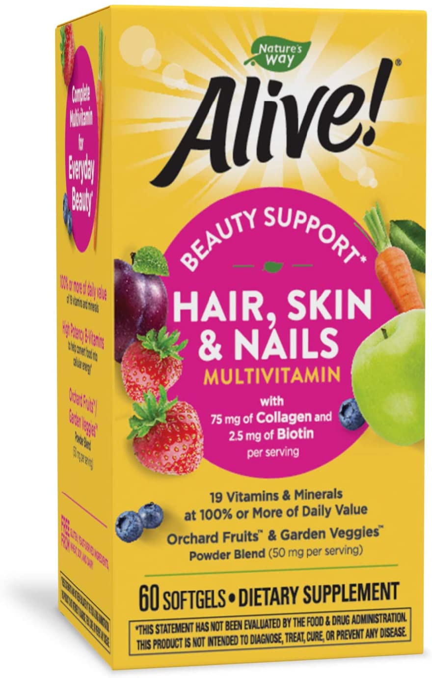 Nature's Way Alive! Hair, Skin & Nails Multivitamin with Biotin and Collagen, 60 Softgels