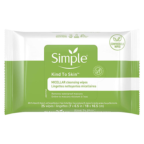 Simple Kind To Skin Micellar Cleansing Wipes, 25 Pieces