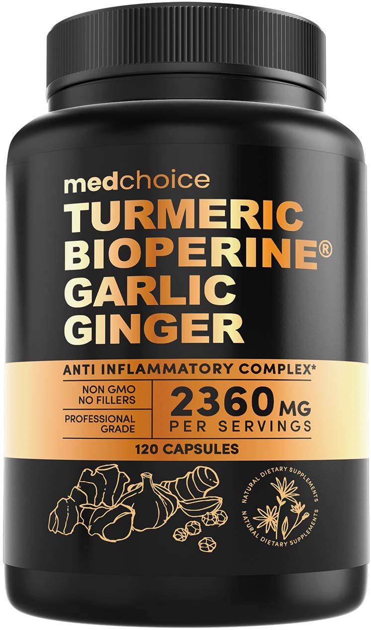 4-in-1 Turmeric Curcumin w Bioperine 2360mg (120 ct) | 95% Curcuminoids, Ginger Root, Garlic Pills, Black Pepper