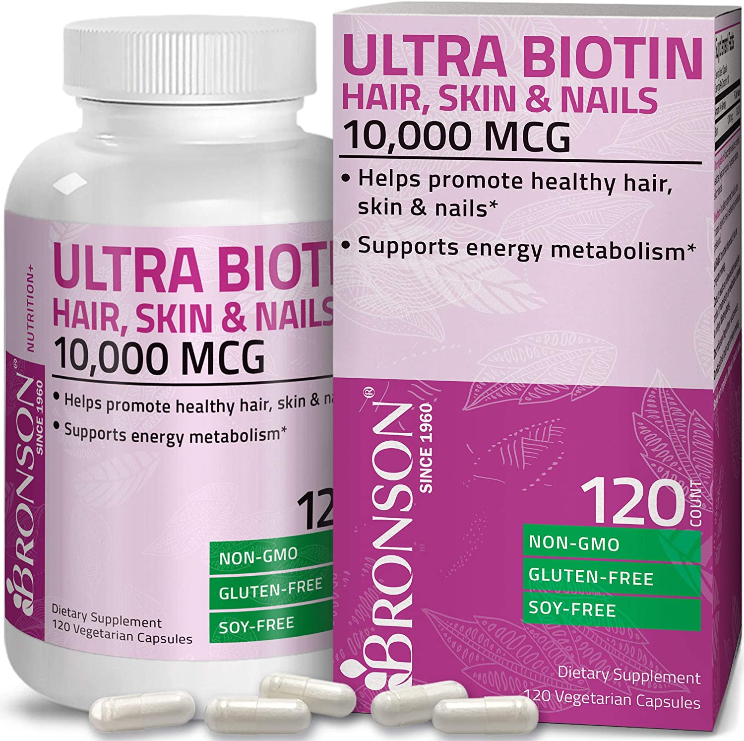 Ultra Biotin 10,000 Mcg Hair Skin and Nails Supplement, Non-GMO,