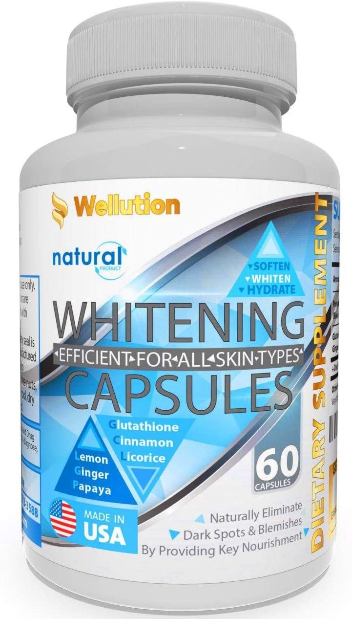 Whitening Pills for Skin - 60 caps - Herbal Supplement -3 Times Better Than glutathione - Focus on Clear Glossy Brightening and 