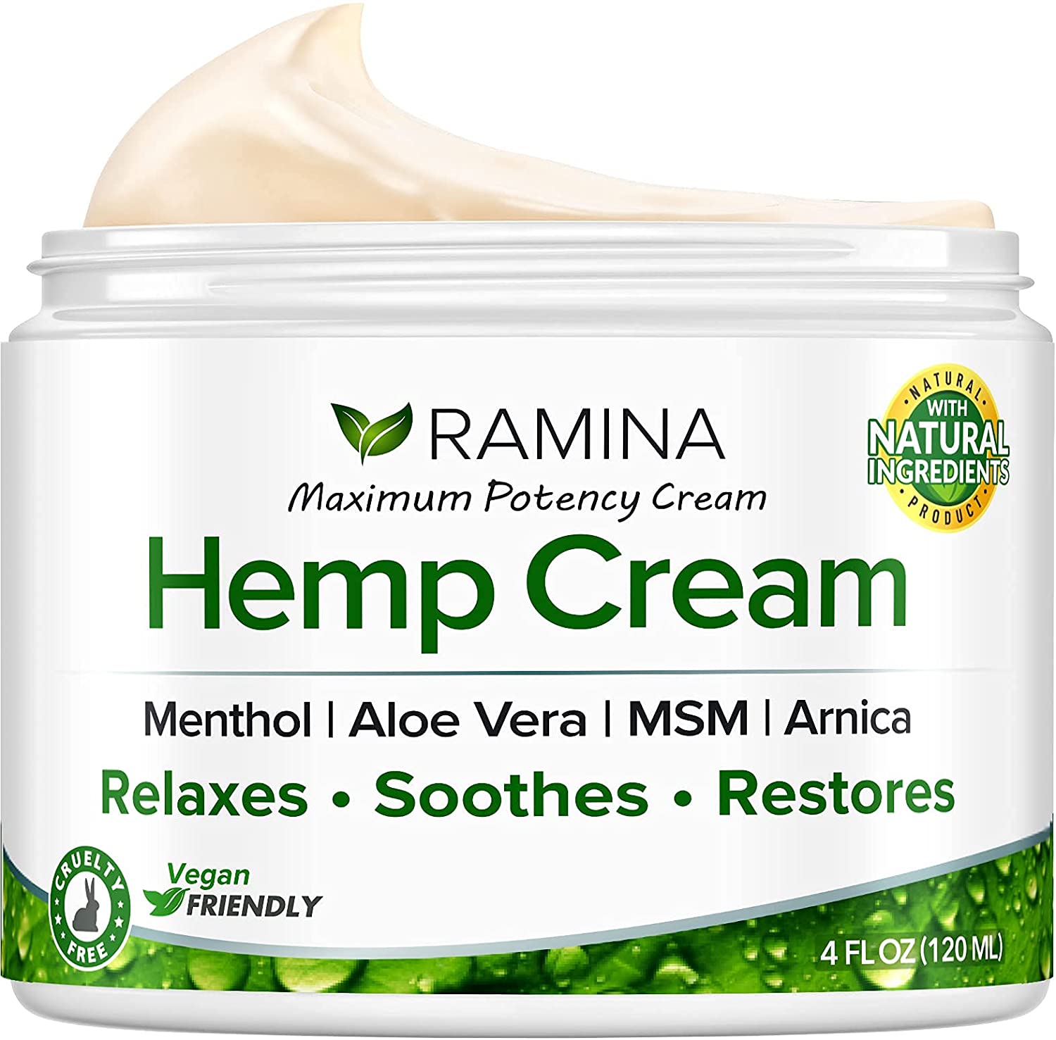 Ramina Natural H?mp Extract Cream - Made in USA - Infused with Turmeric, MSM & Arnica - Soothes Discomfort in Muscles, Joints, Back, Knee, Nerves - Non-GMO - 4 fl oz