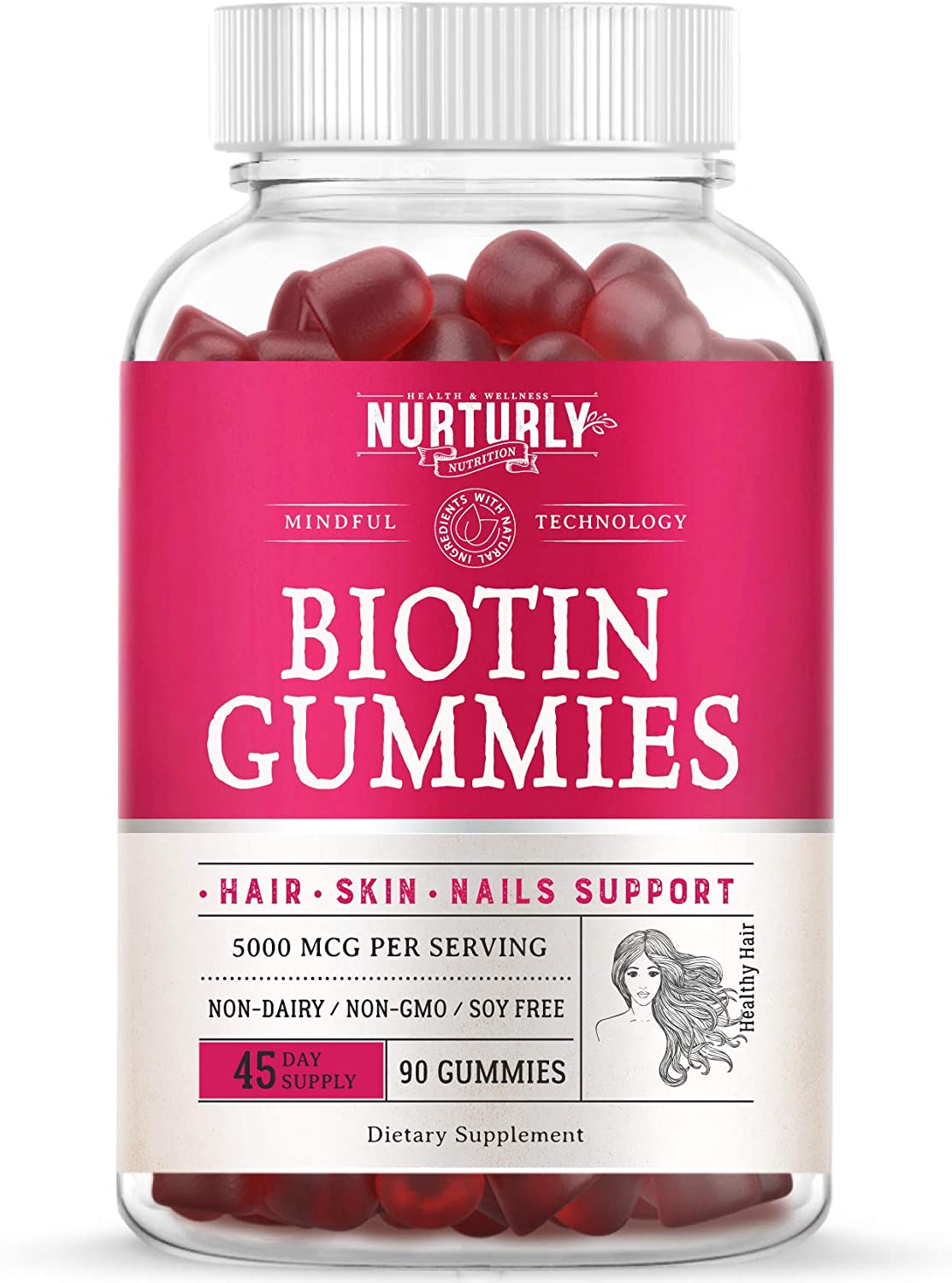 Biotin Gummies for Hair Growth, Strong Nails and Healthy Skin – Made with Coconut Oil and Pectin Based -