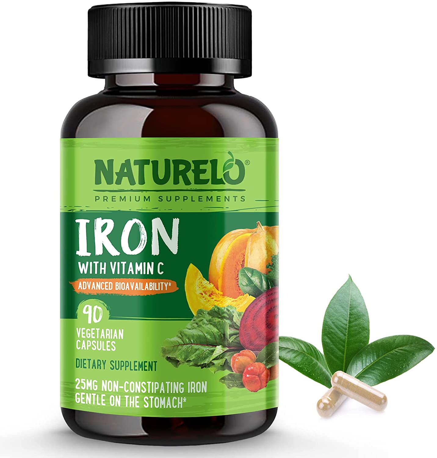 NATURELO Vegan Iron Supplement with Vitamin C...