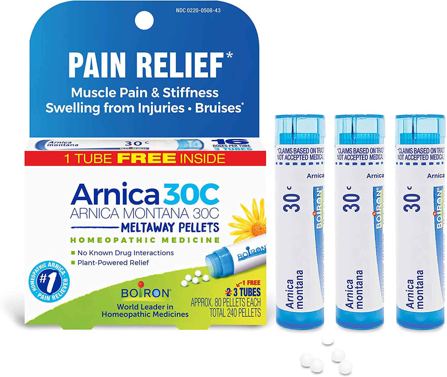 Boiron Arnica Montana 30C 3 Tubes (80 Pellets per Tube) Homeopathic Medicine for Pain Relief