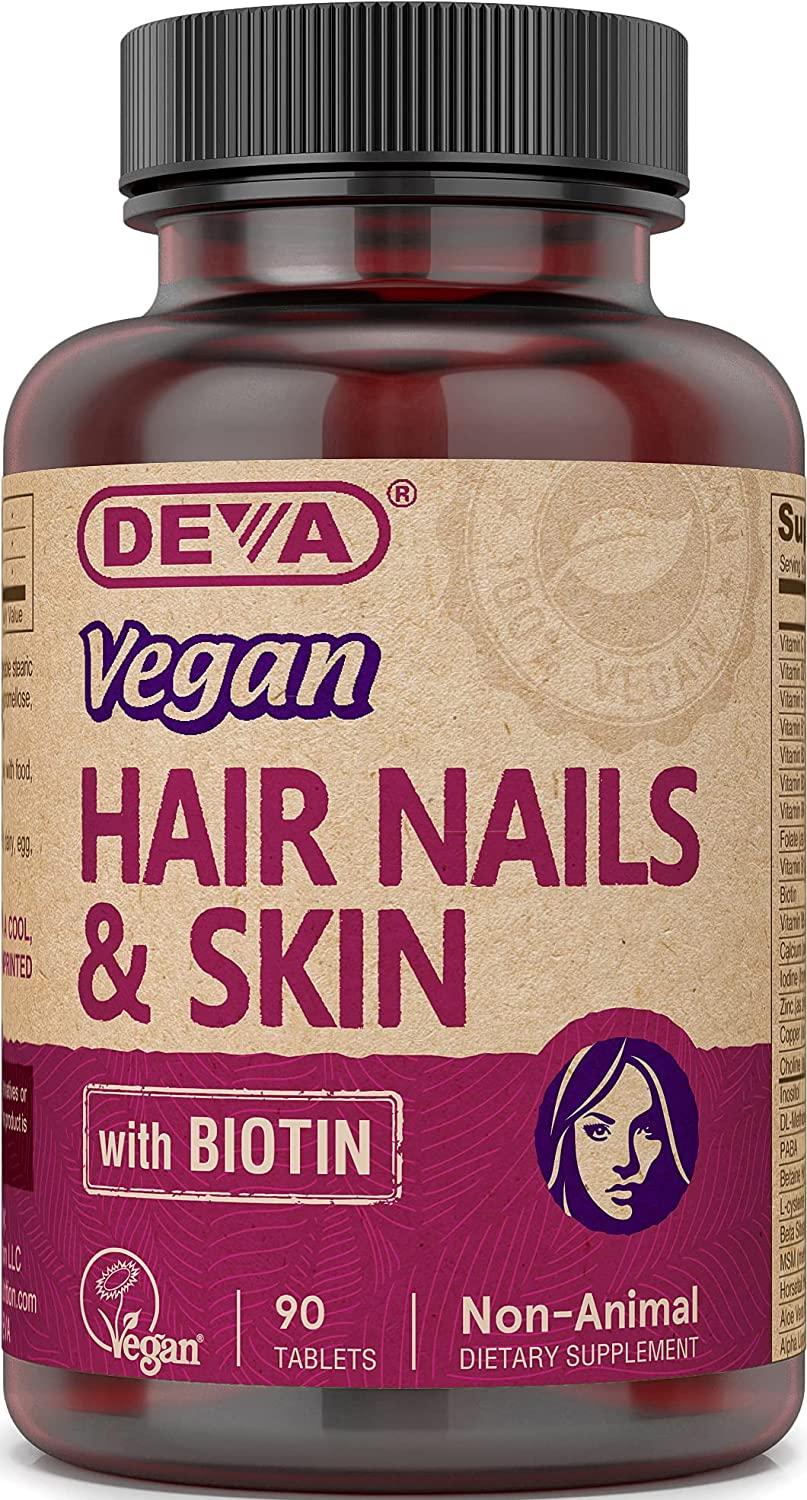 Deva Vegan Vitamins Hair, Nails & Skin Supplement with 500 mcg of Biotin Per Tablet - 90 Tablets