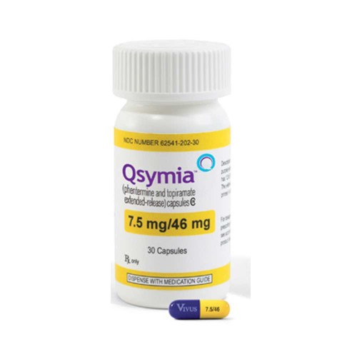 Qsymia (Phentermine and Topiramate Extended-Release Capsules) 7.5mg/43mg, Rx Only - 30 Capsules, Dispense with Medication Guide