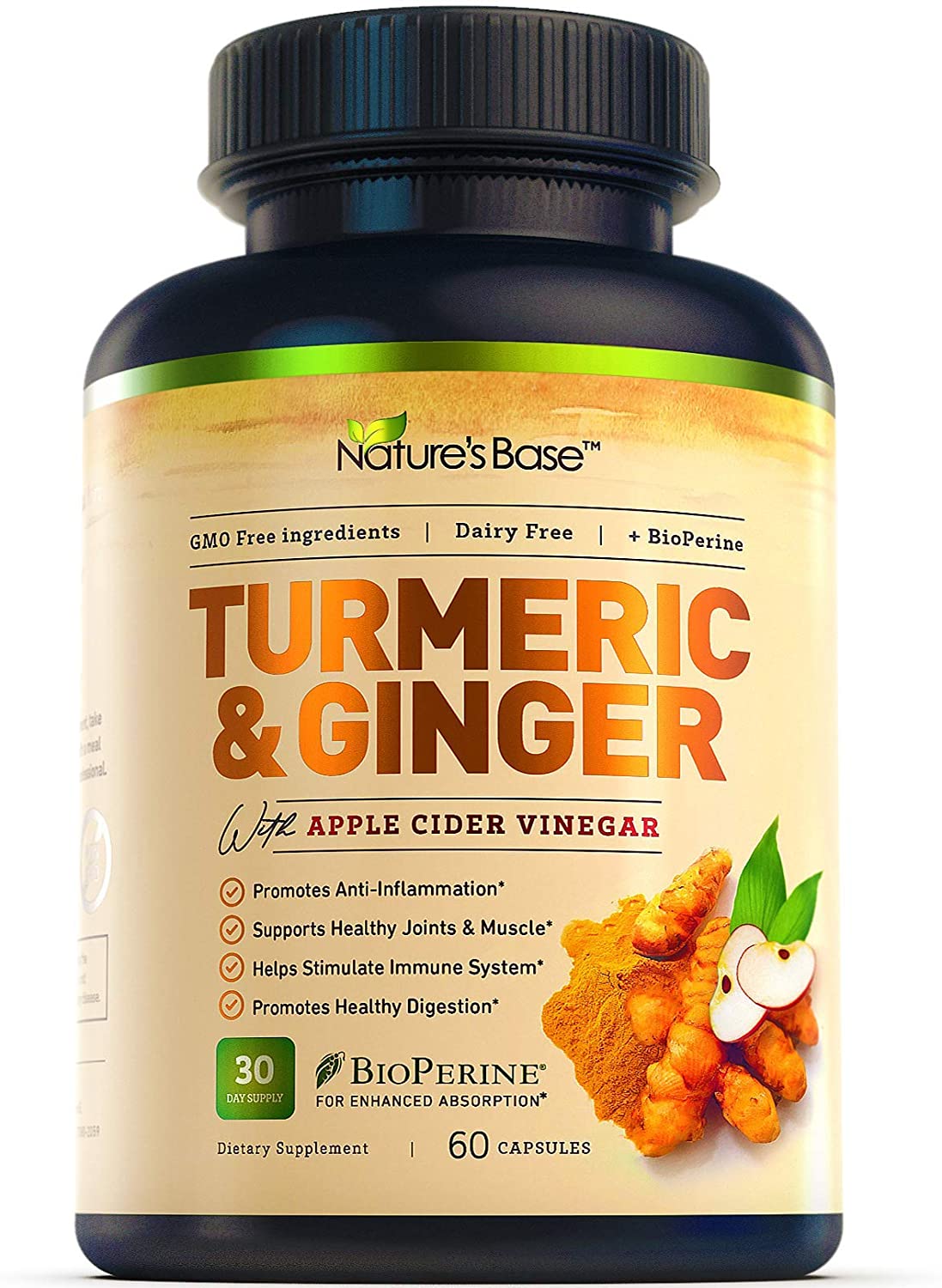 Turmeric Curcumin with Ginger & Apple Cider Vinegar, BioPerine Black Pepper, 95% 