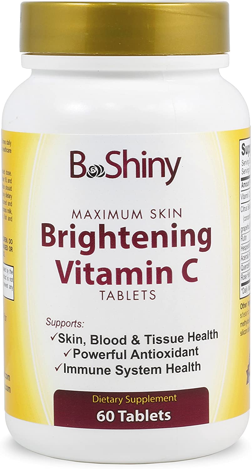 Vitamin C Complex 1000 mg Tablets for Skin Lightening Brightening Antioxidant with Rose Hips and Bioflavinoids 