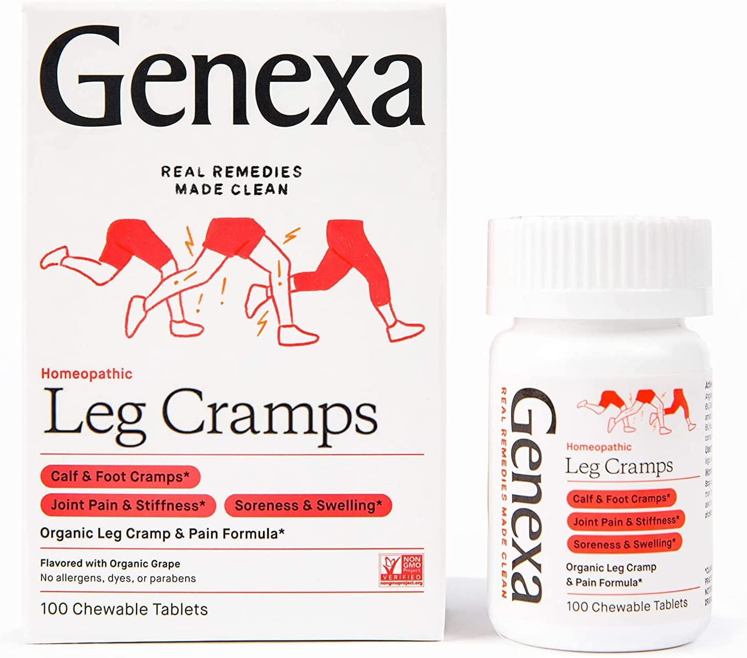 Genexa Leg Cramps - 100 Chewable Tablets - Leg Cramp Relief Medicine - Certified Vegan, Organic, Gluten Free & Non-GMO - Homeopathic 