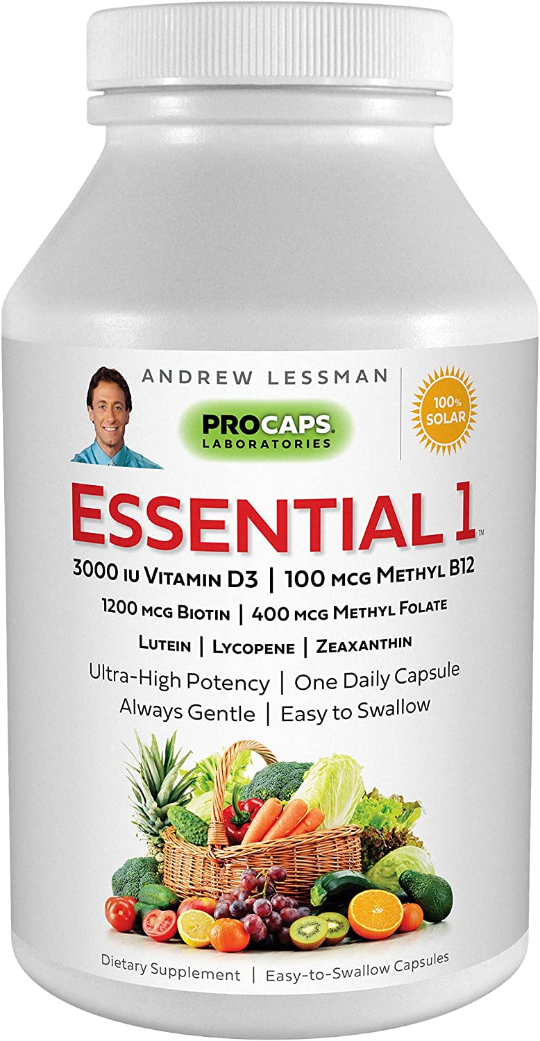 Andrew Lessman Essential-1 Multivitamin 3000 IU Vitamin D3 60 Small Capsules – 100 mcg Methyl B12. Lutein Lycopene 