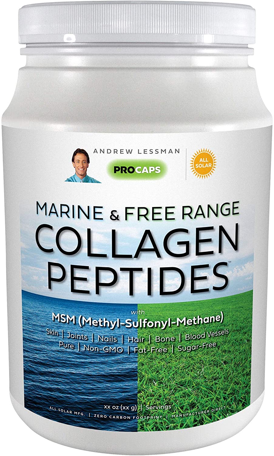 Andrew Lessman Marine & Free Range Collagen Peptides Powder & MSM 30 Servings - Supports 