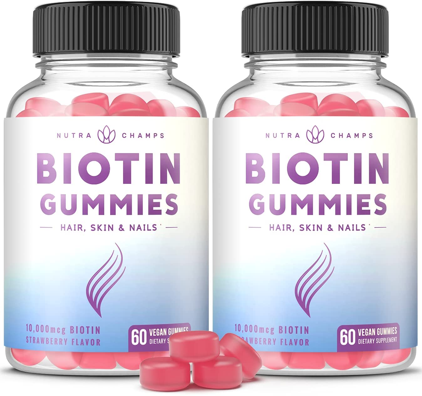 (2 Pack) Biotin Gummies 10,000mcg [Highest Potency] for Healthy Hair, Skin & Nails for Adults & Kids 