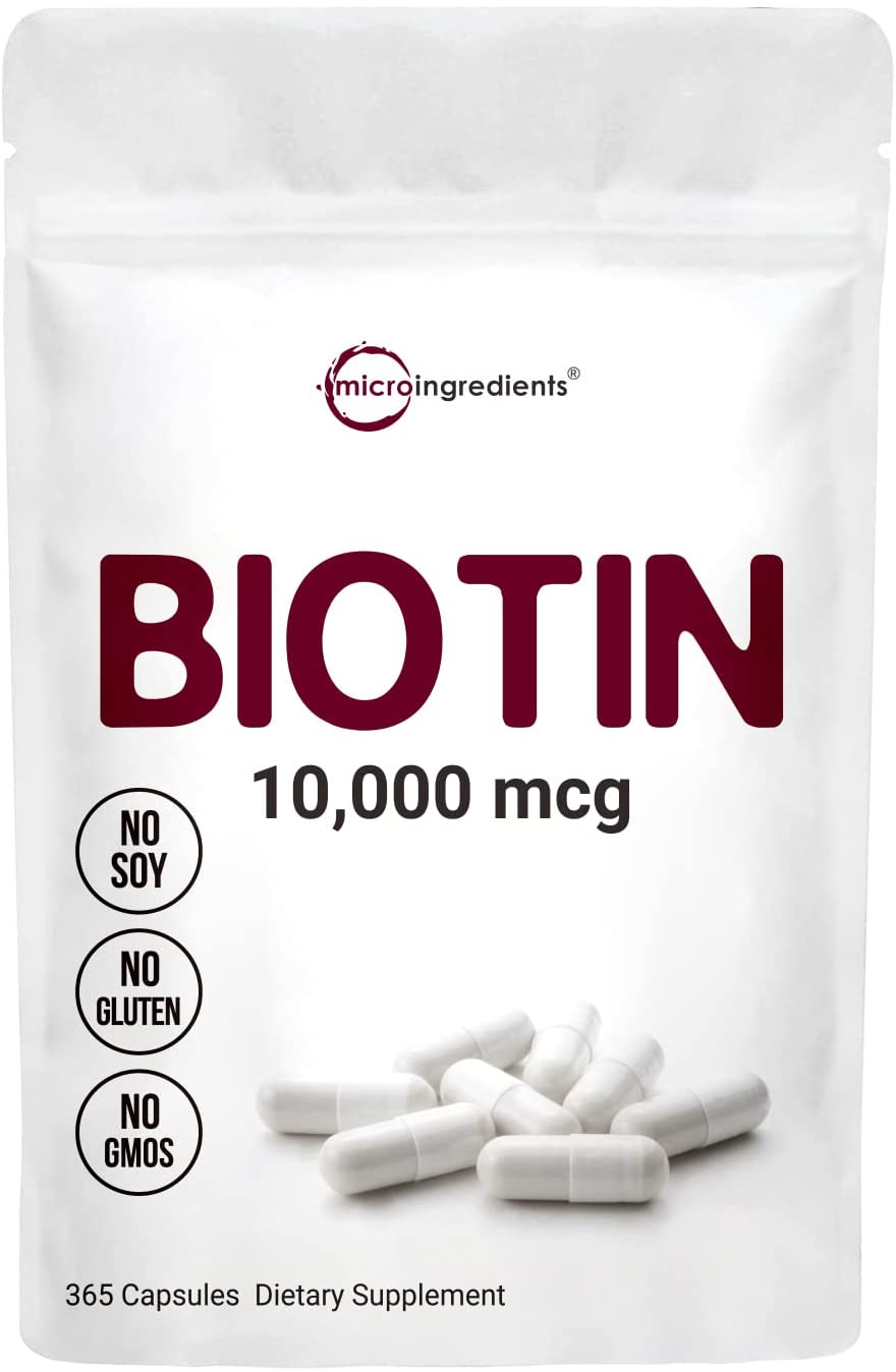 Micro Ingredients Biotin 10000 mcg, Biotin Capsules, 365 Counts (1 Year Supply), Support Hair, Nail