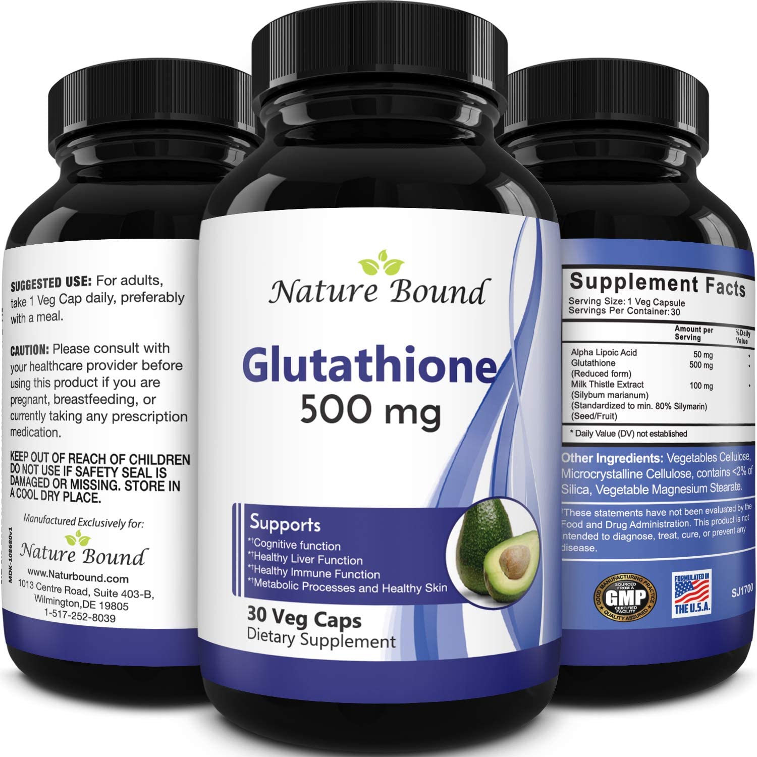 Pure Glutathione Supplement 500 mg GSH - Pure Skin Whitening Pills Natural Antioxidant with Milk Thistle 