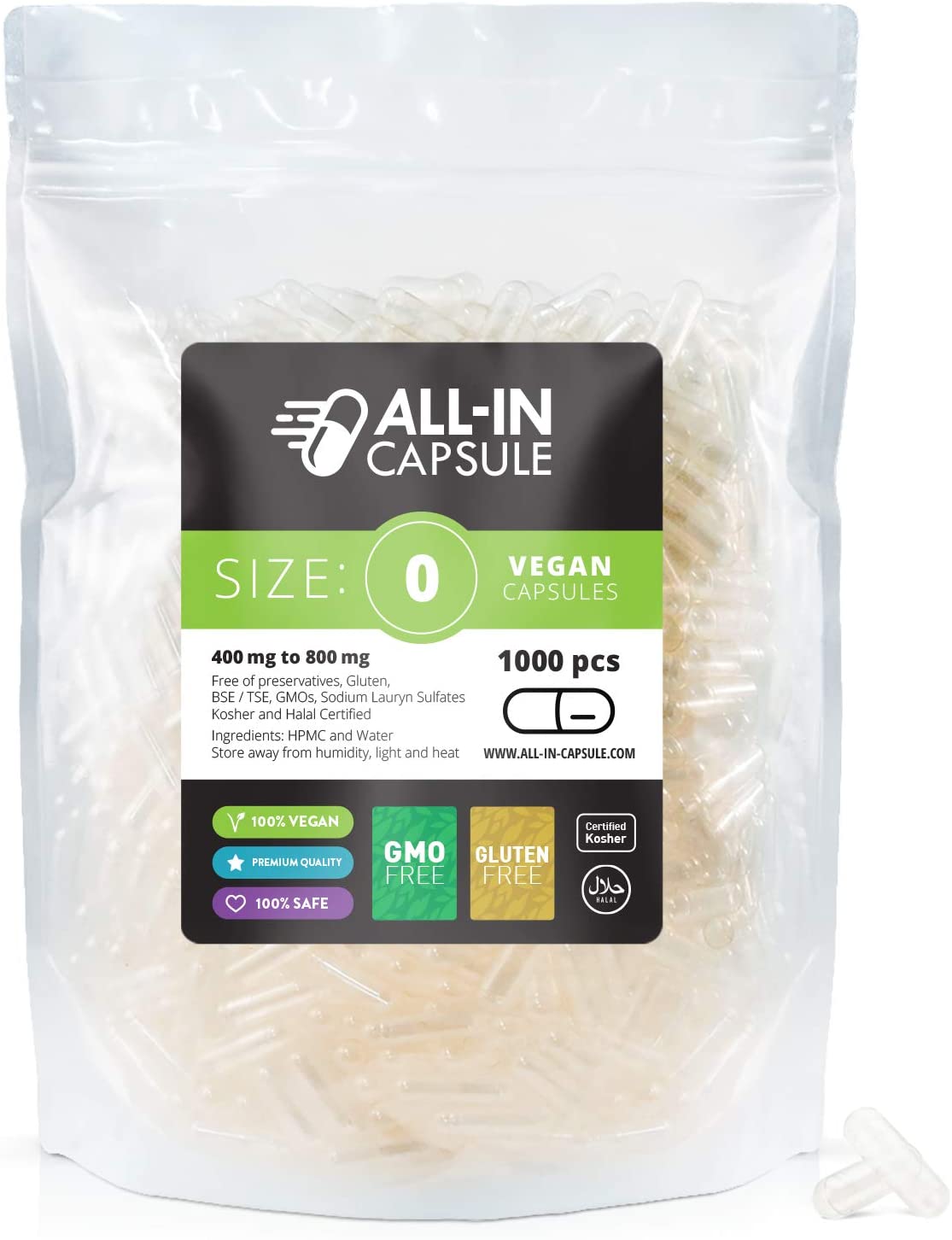 ALL-IN Capsule - Size 0 Clear Empty Vegetarian Capsules