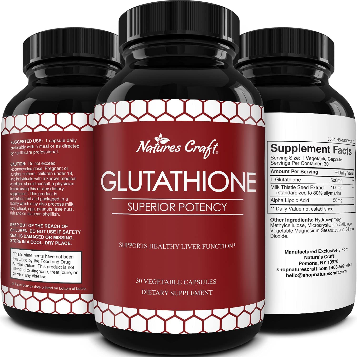 Pure Glutathione Supplement with Glutamic Acid - L Glutathione Pills with Silymarin Milk Thistle Extract ALA