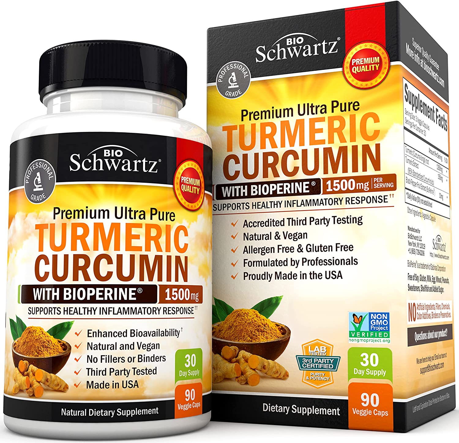 Turmeric Curcumin with BioPerine 1500mg - Natural Joint & Healthy Inflammatory Support with 95% Standardized 