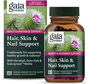 Gaia Herbs Hair, Skin & Nail Support, Vegan Liquid Capsules, 60 Count