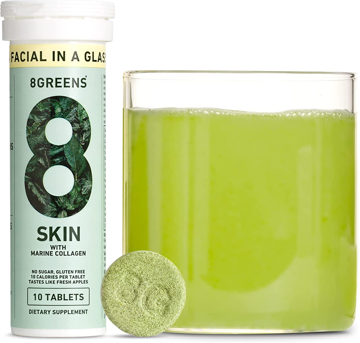 8Greens Skin + Marine Collagen for Beautiful Skin - Effervescent Super Greens Dietary 