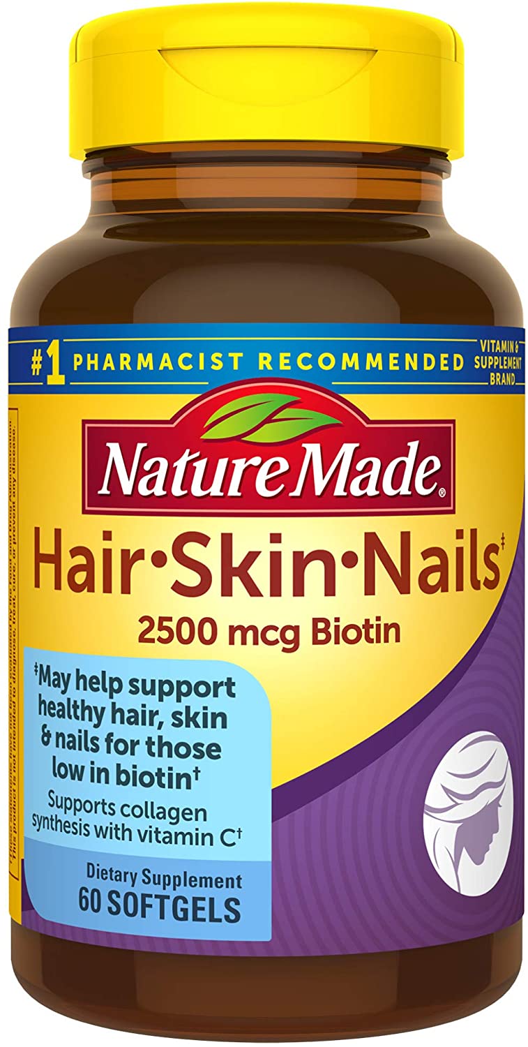 Hair, Skin & Nails with 2500 mcg of Biotin Softgels, 60 Count for Supporting Healthy Hair, Skin and Nails