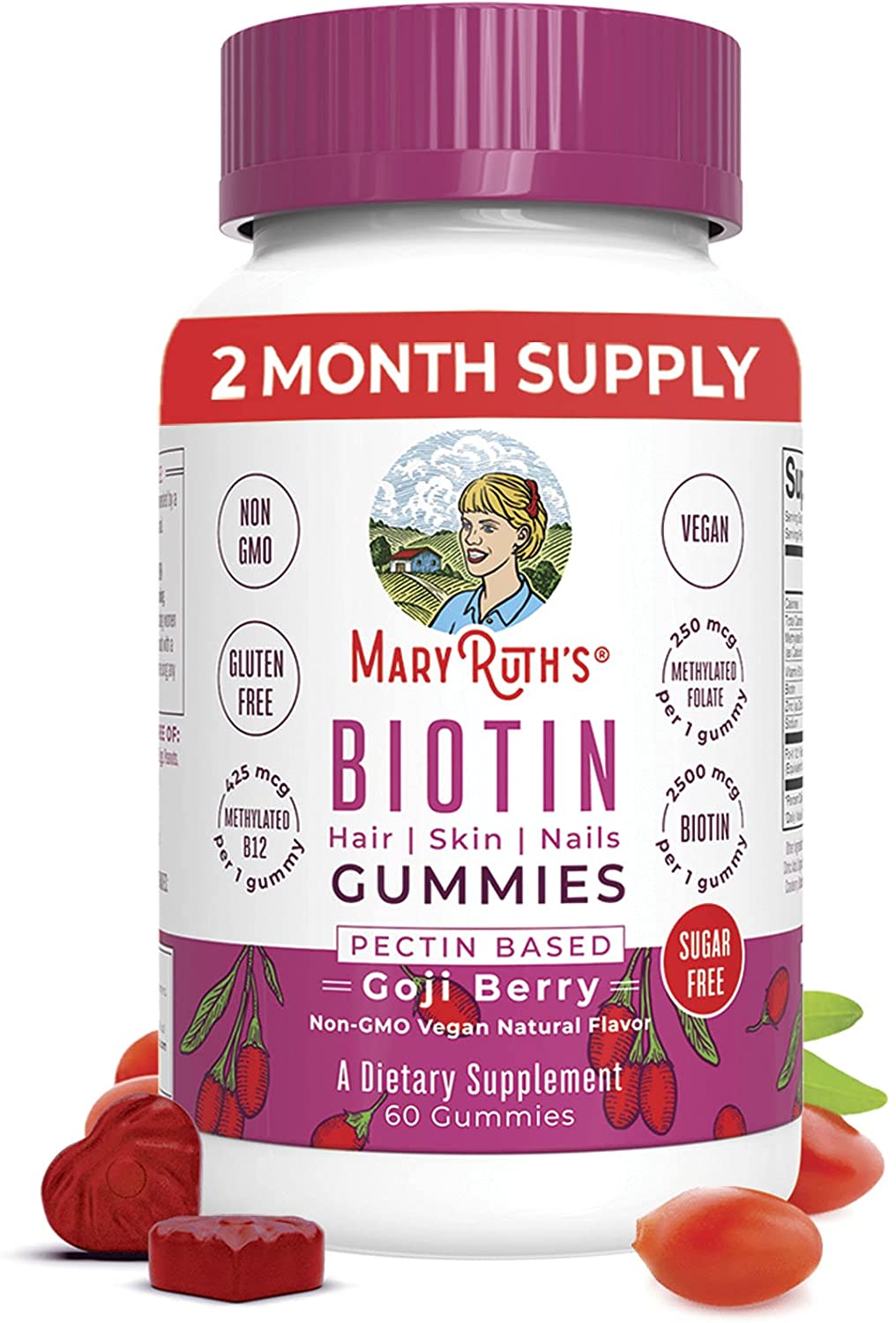 Vegan Biotin Gummy Vitamins for Hair Skin Nails by MaryRuth's