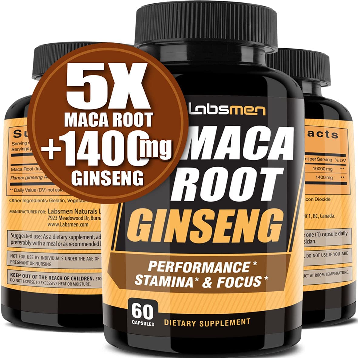 10000mg Maca Root Capsules (w/ Black Maca) + 1400mg Korean Red Panax Ginseng Extract as Maca Root Capsules