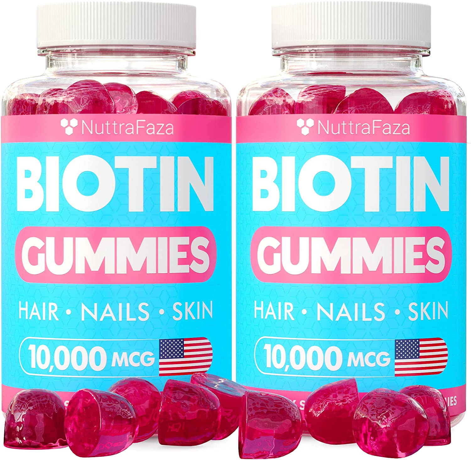 Biotin 10000mcg Gummies for Healthy Hair, Skin, Nails - Vegetarian, Pectin-Based, Non-GMO - Hair Nails and Skin Vitamins for Men,